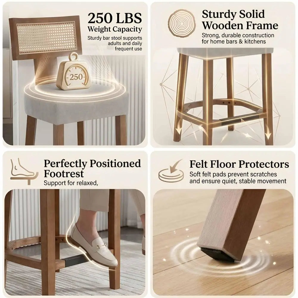 Rattan Bar Stools Set of 3