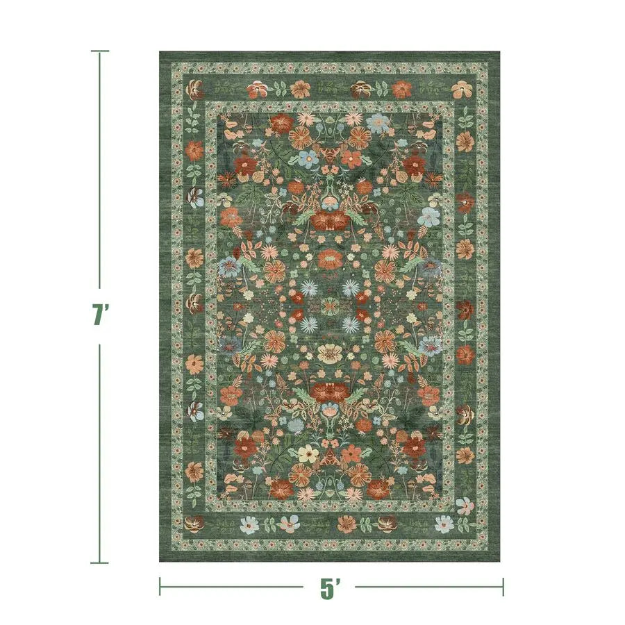 Green Floral Area Rug