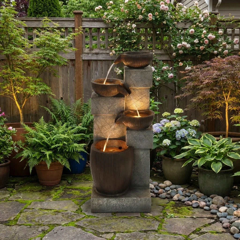 4-Tier Cascading Water Fountain with LED Lights