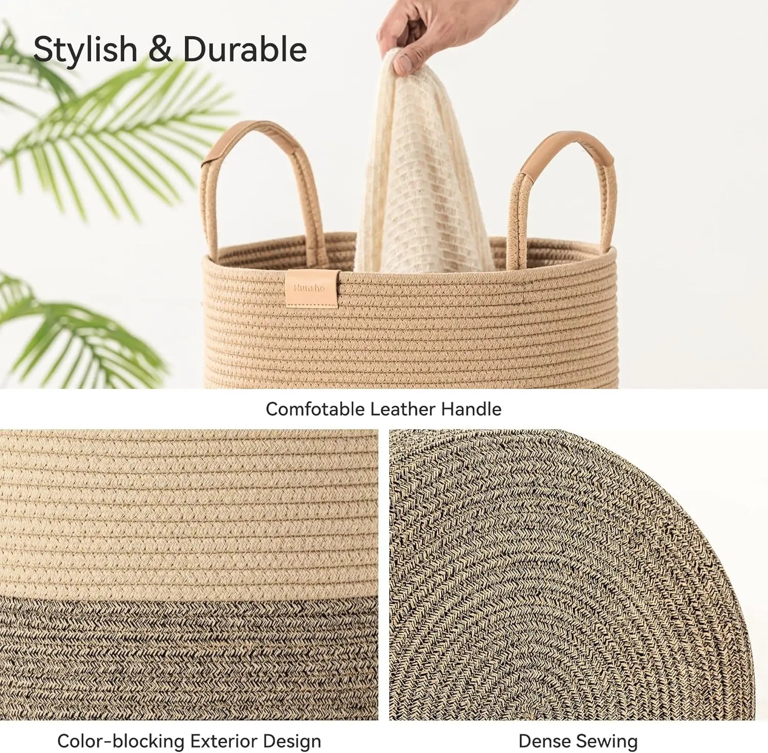 Laundry Basket with Leather Handles