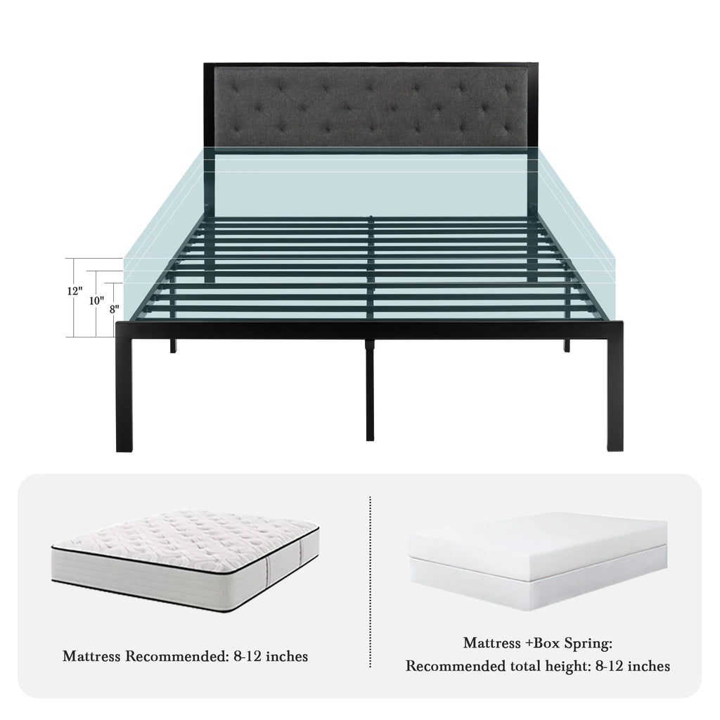 Metal Bed Frame with Upholstered Headboard