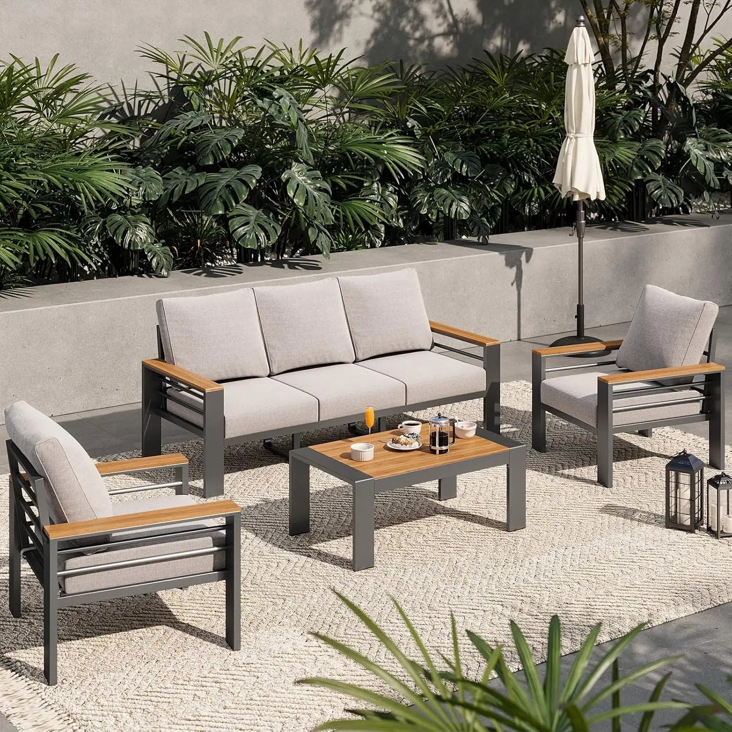 5 Seat Outdoor Sectional Sofa with Coffee Table