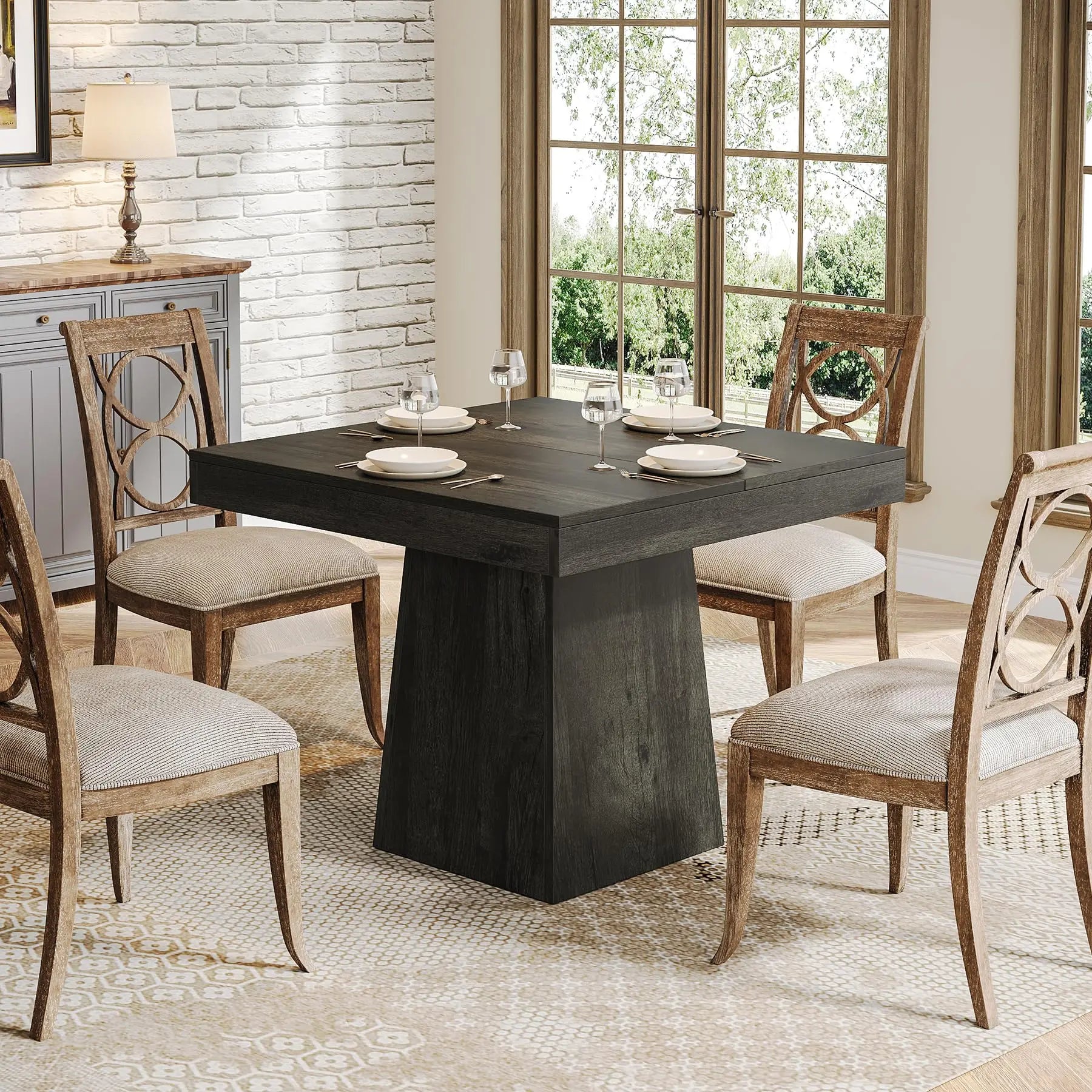 Pedestal Base Farmhouse Dining Room Table