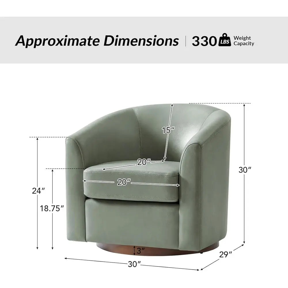 Pair of Sage Leather Swivel Barrel Chairs