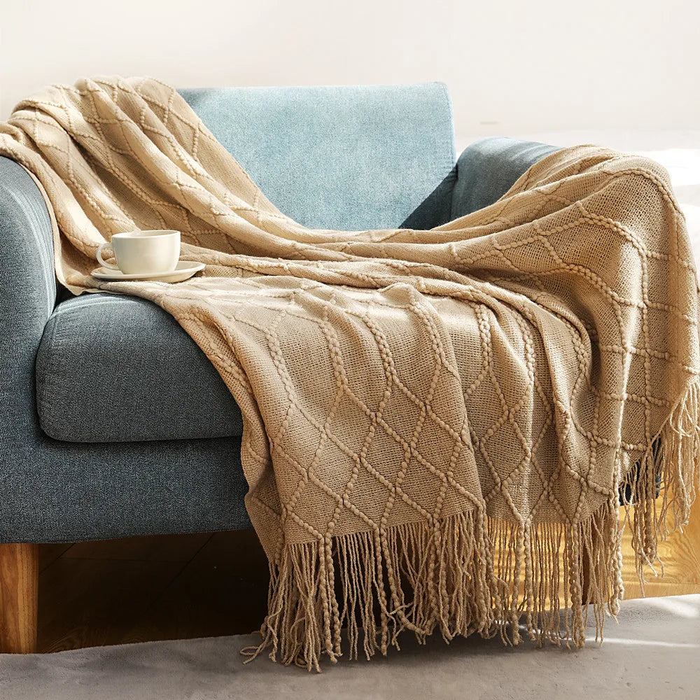 Knitted Blanket with Tassels