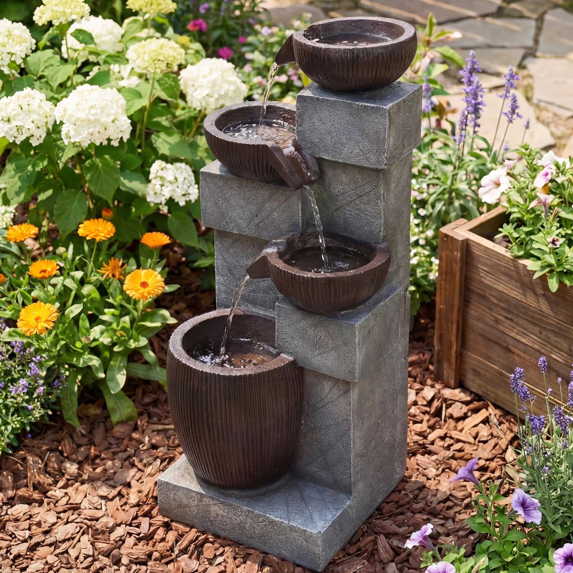 4-Tier Cascading Water Fountain with LED Lights