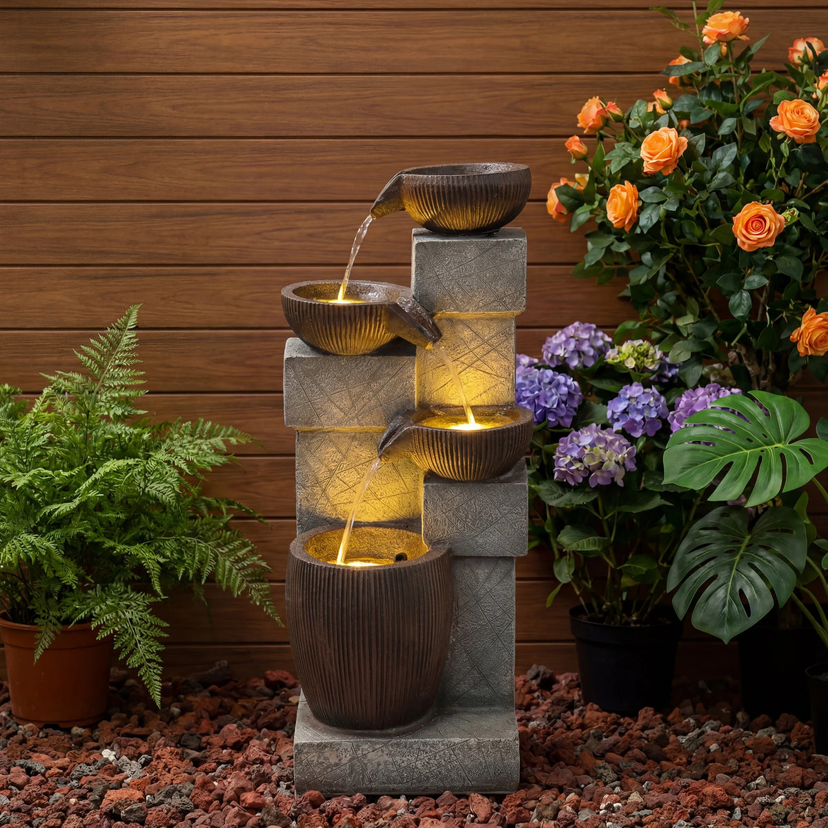 4-Tier Cascading Water Fountain with LED Lights