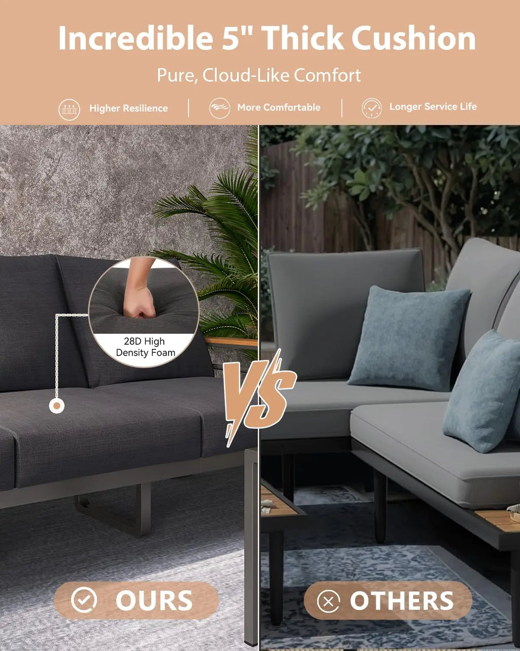 5 Seat Outdoor Sectional Sofa with Coffee Table