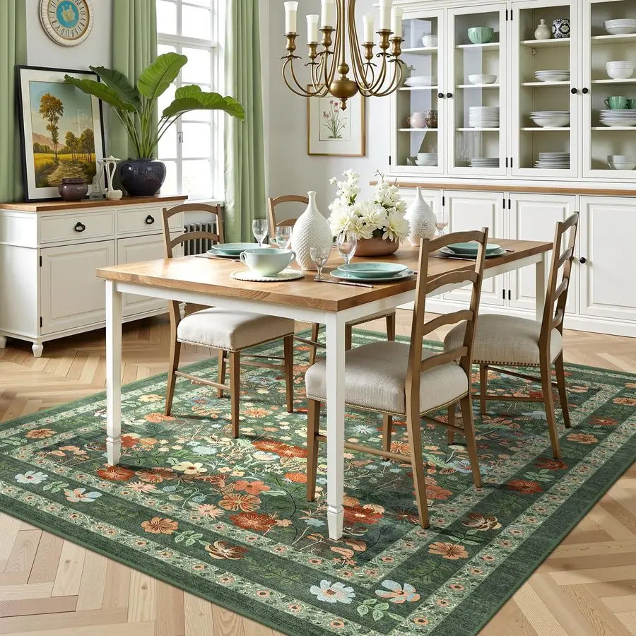 Green Floral Area Rug