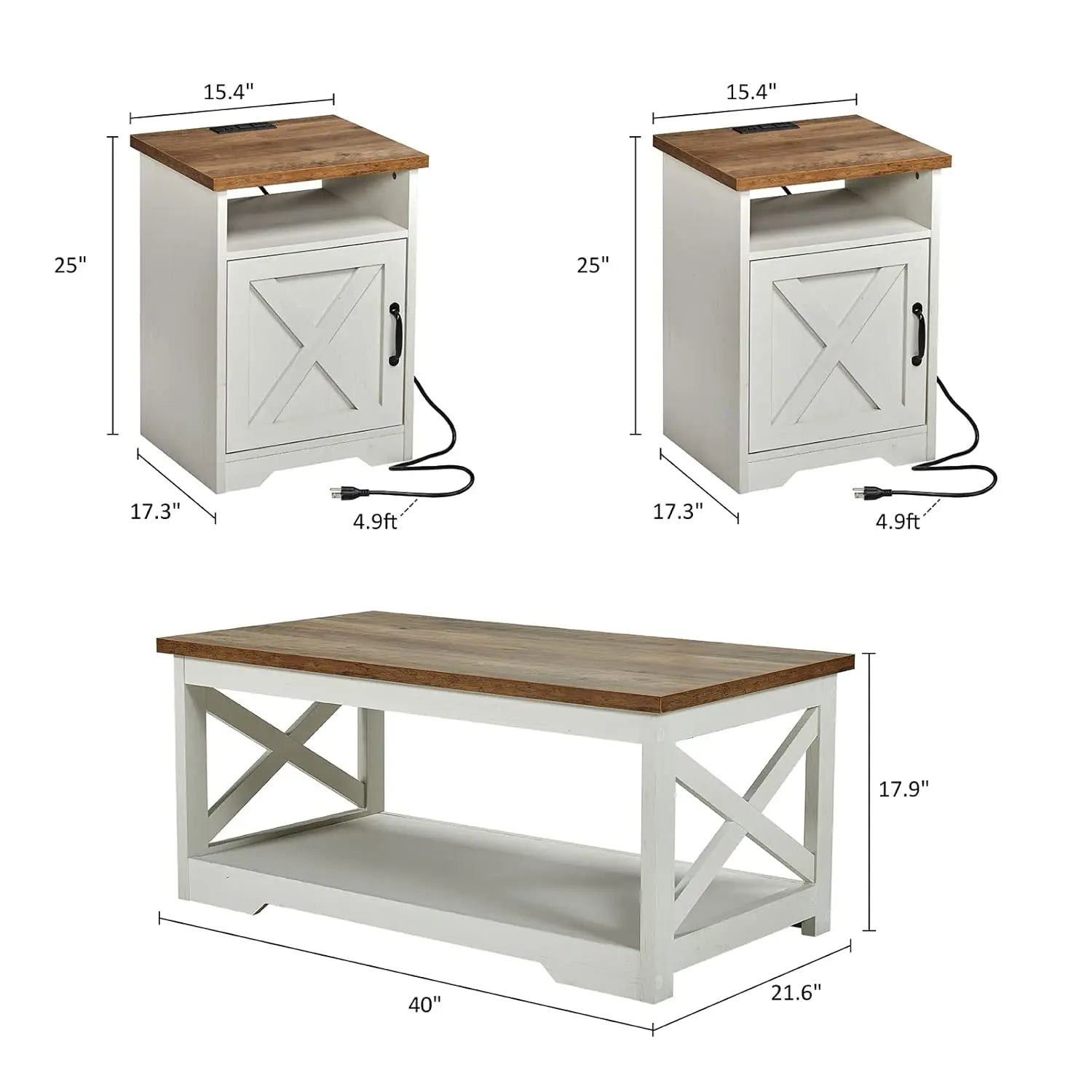 Living Room Coffee Table with 2 End Tables