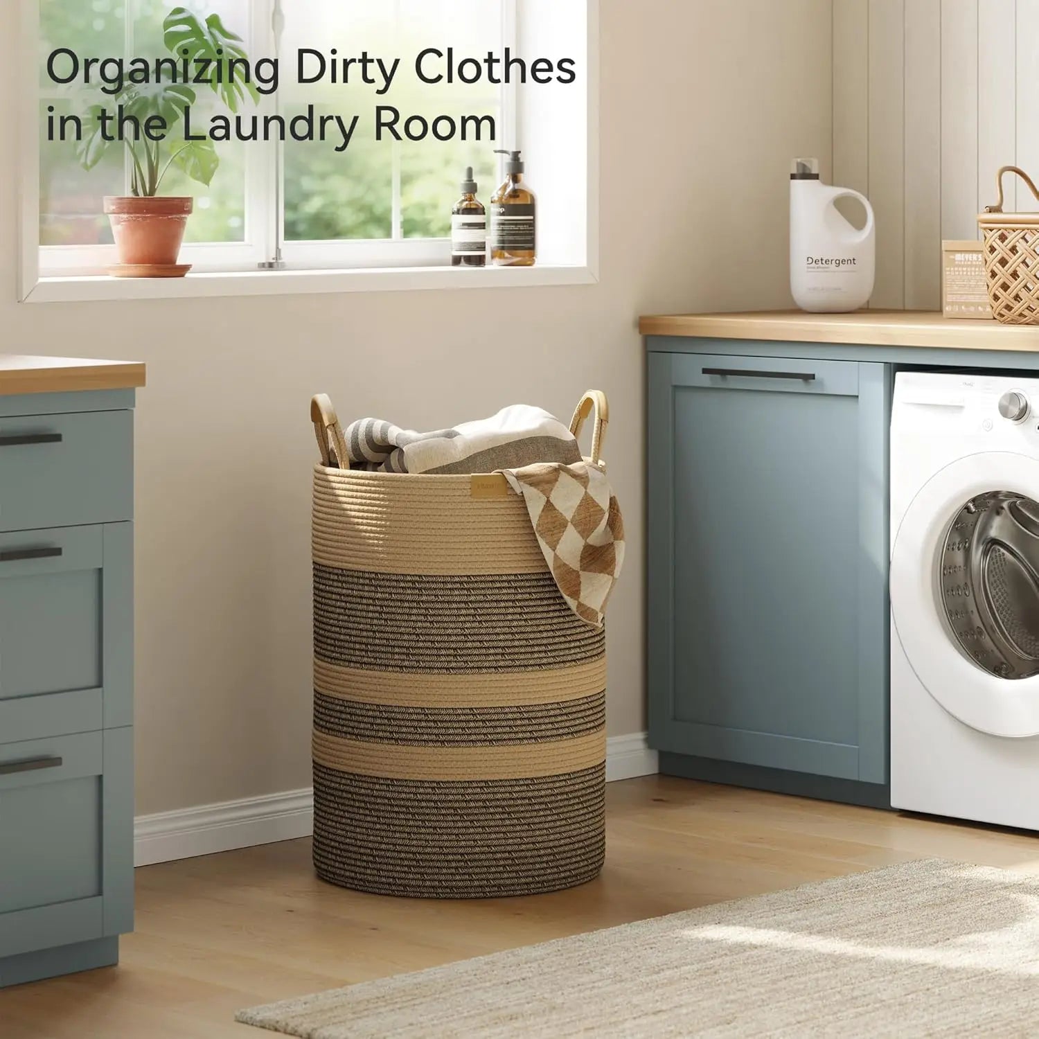 Laundry Basket with Leather Handles