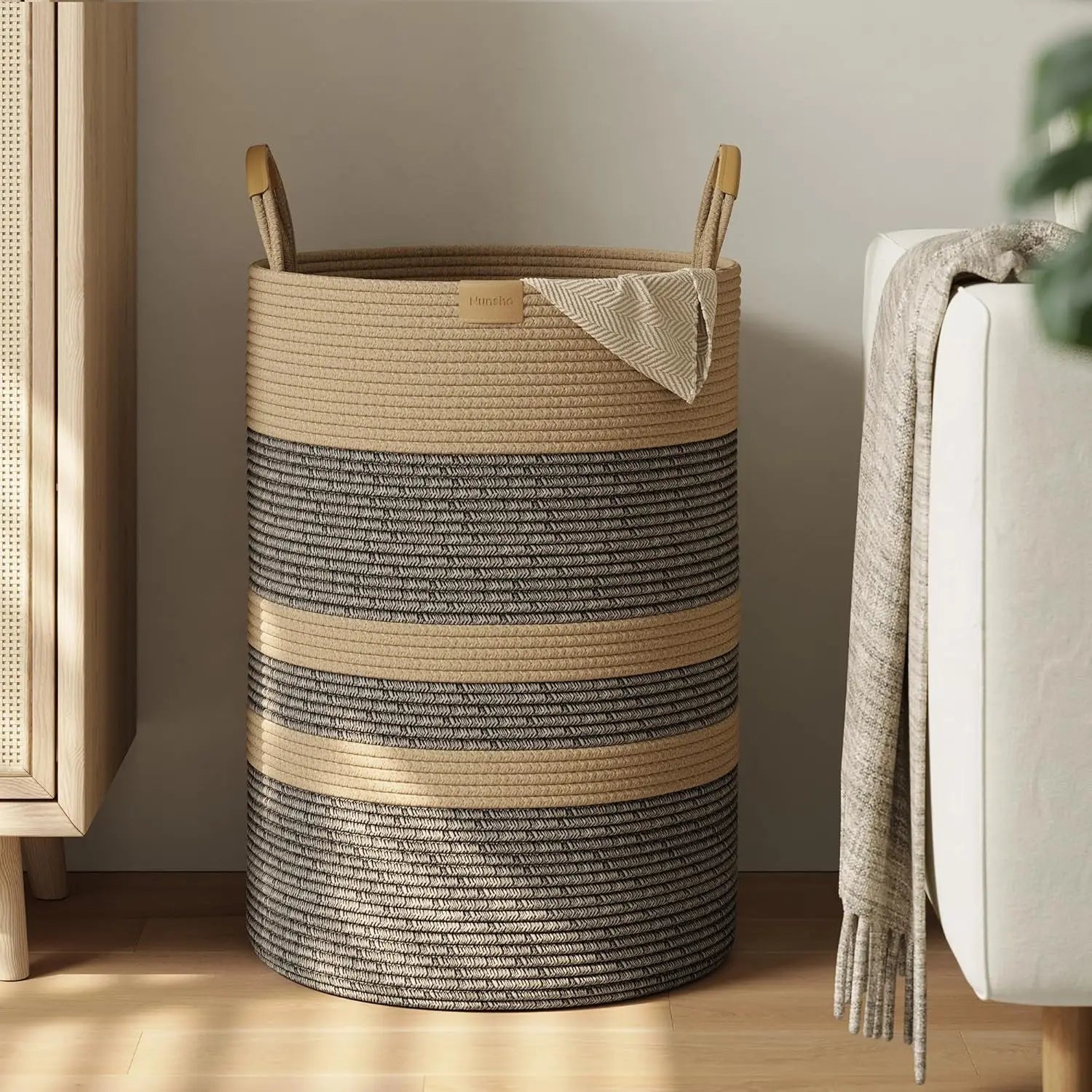Laundry Basket with Leather Handles