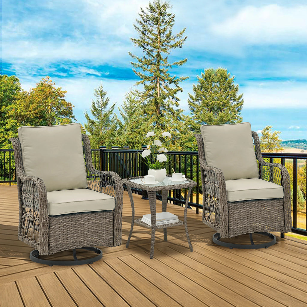 Wicker Swivel Chairs & Table Set