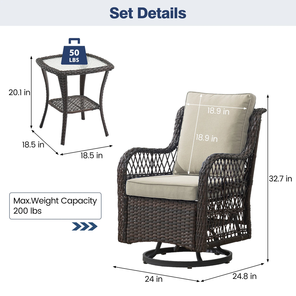 Wicker Swivel Chairs & Table Set