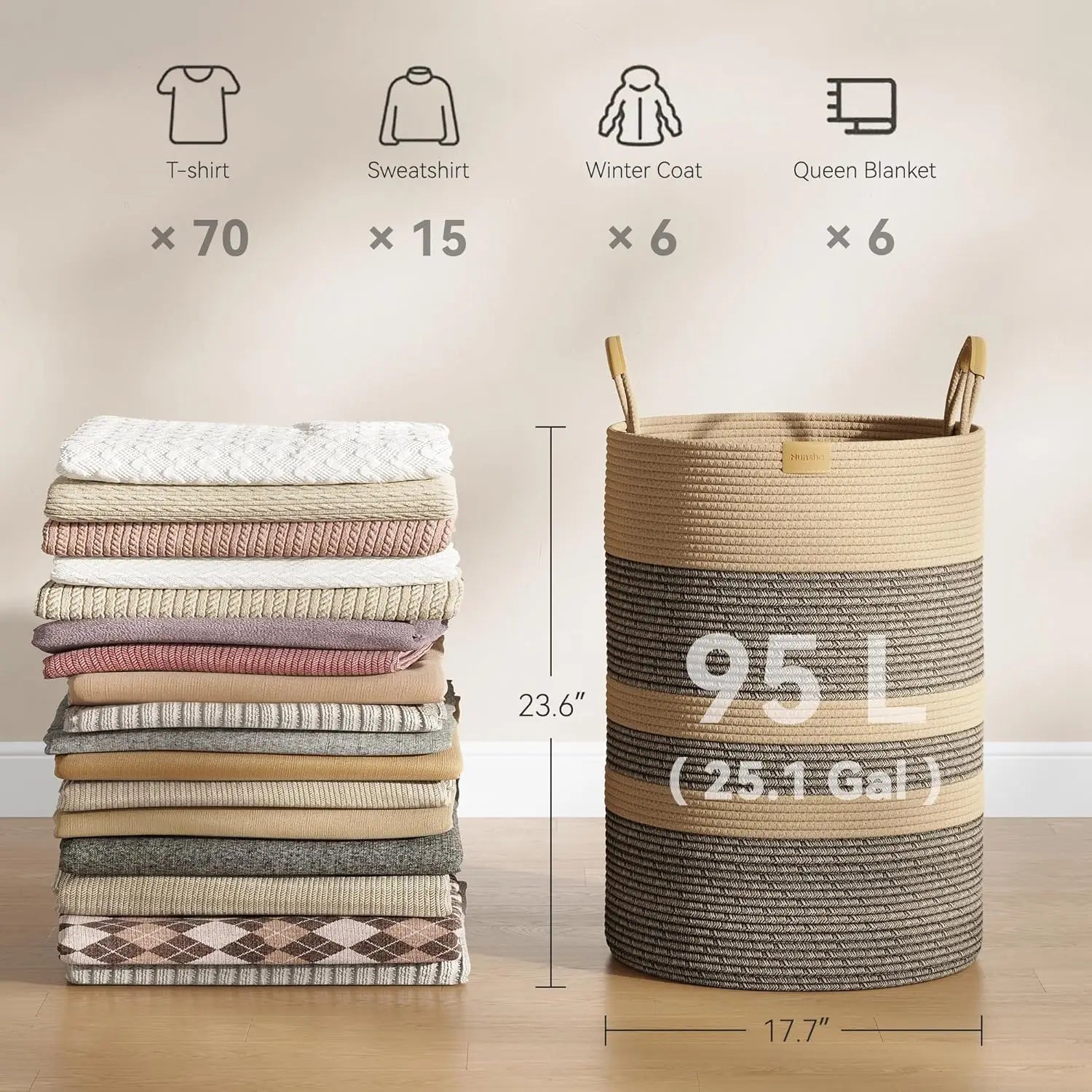 Laundry Basket with Leather Handles