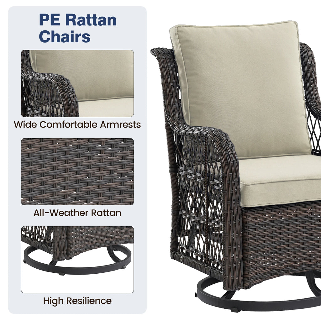 Wicker Swivel Chairs & Table Set