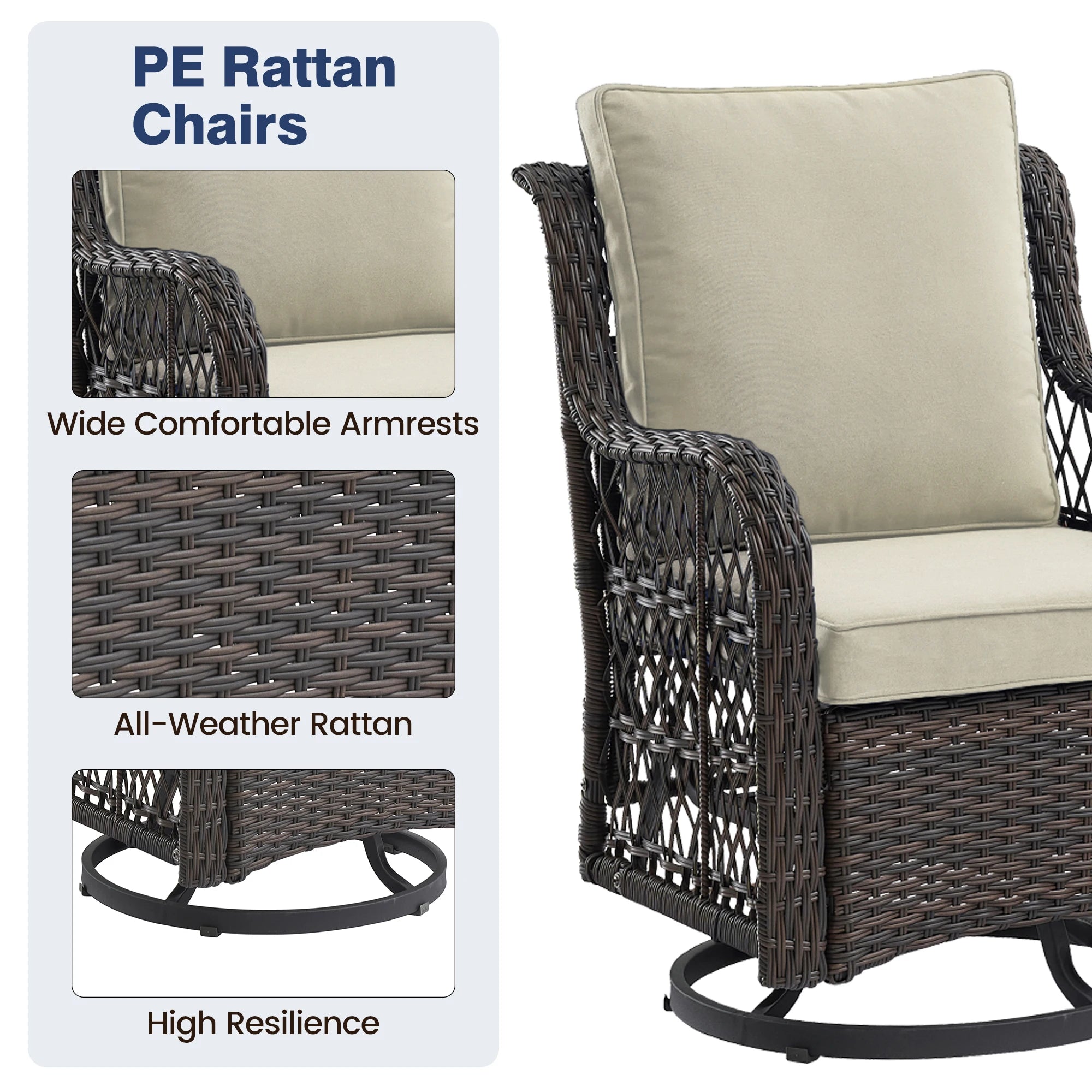 Wicker Swivel Chairs & Table Set