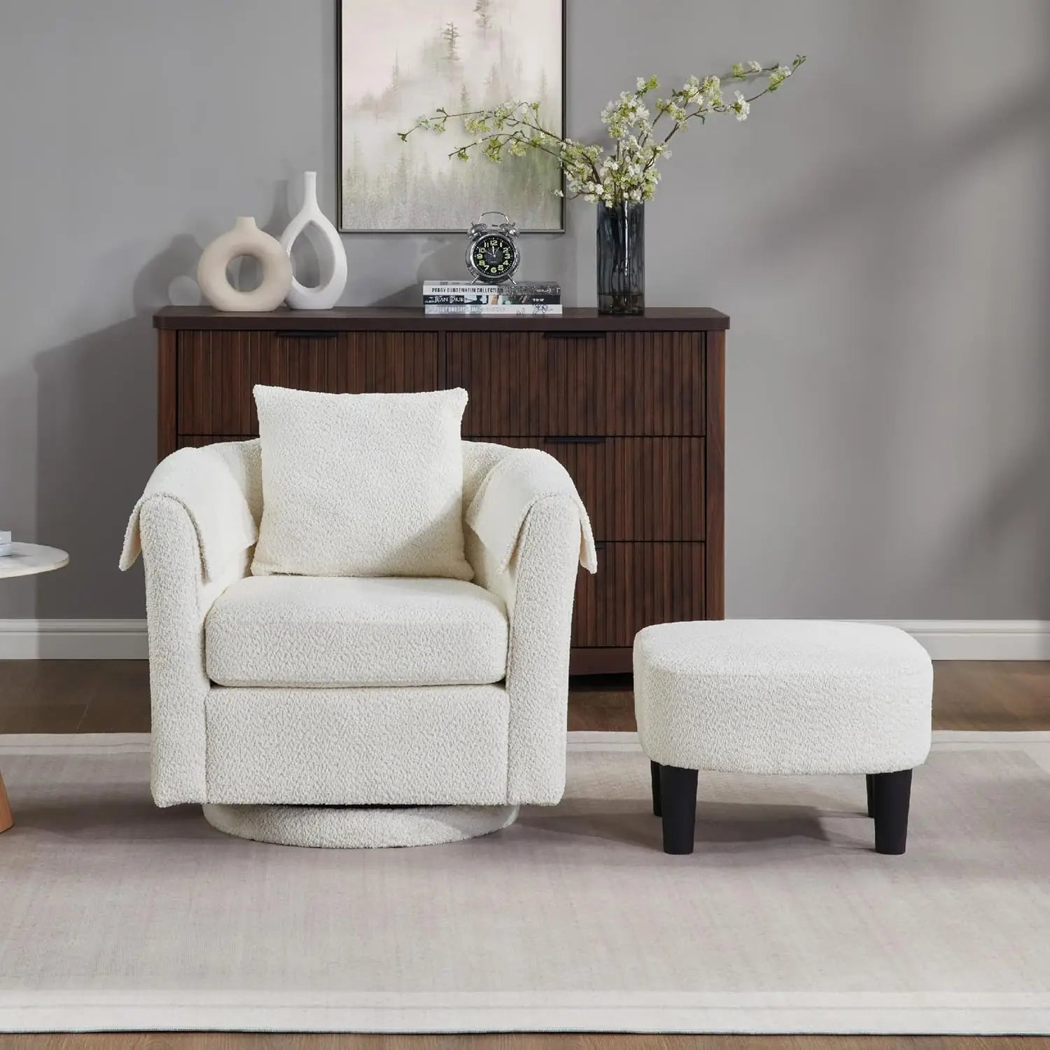 Oversized Swivel Barrel Chair with Ottoman