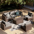7-Pieces Patio Furniture Sets Outdoor Sectional Sofa with 44'' Propane Rattan Wicker Firepit Table, Patio Sectional, Customized