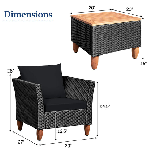 3PCS Outdoor Patio Rattan Furniture
