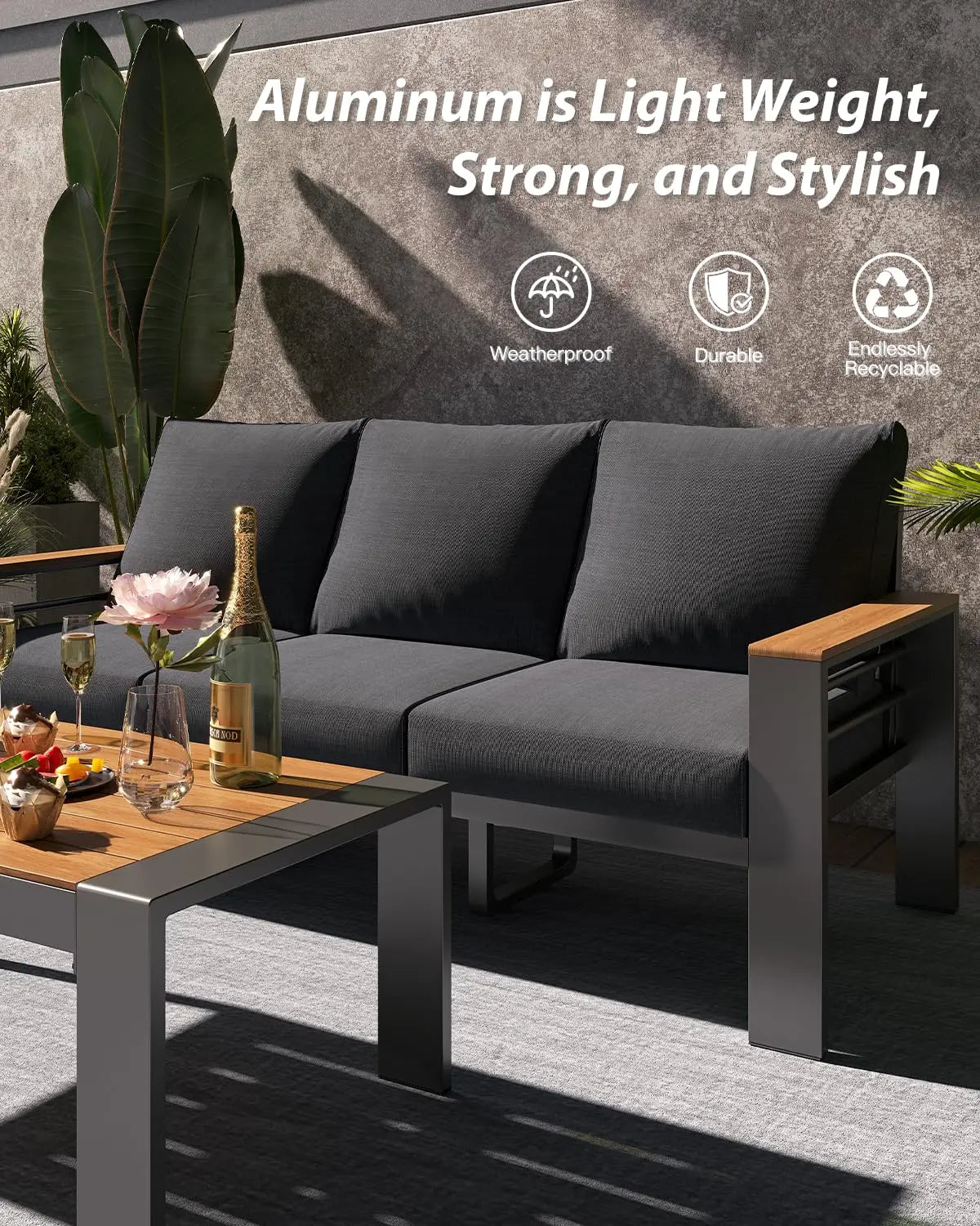 5 Seat Outdoor Sectional Sofa with Coffee Table