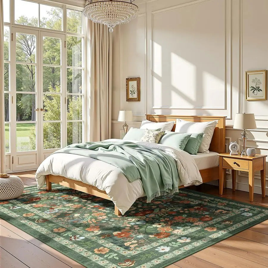 Green Floral Area Rug
