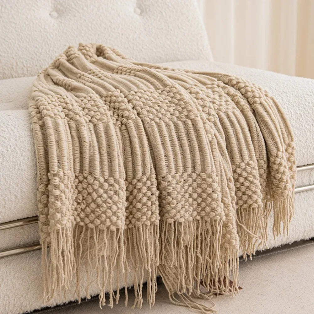 Knitted Blanket with Tassels
