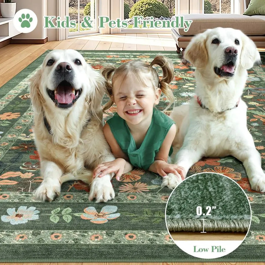 Green Floral Area Rug