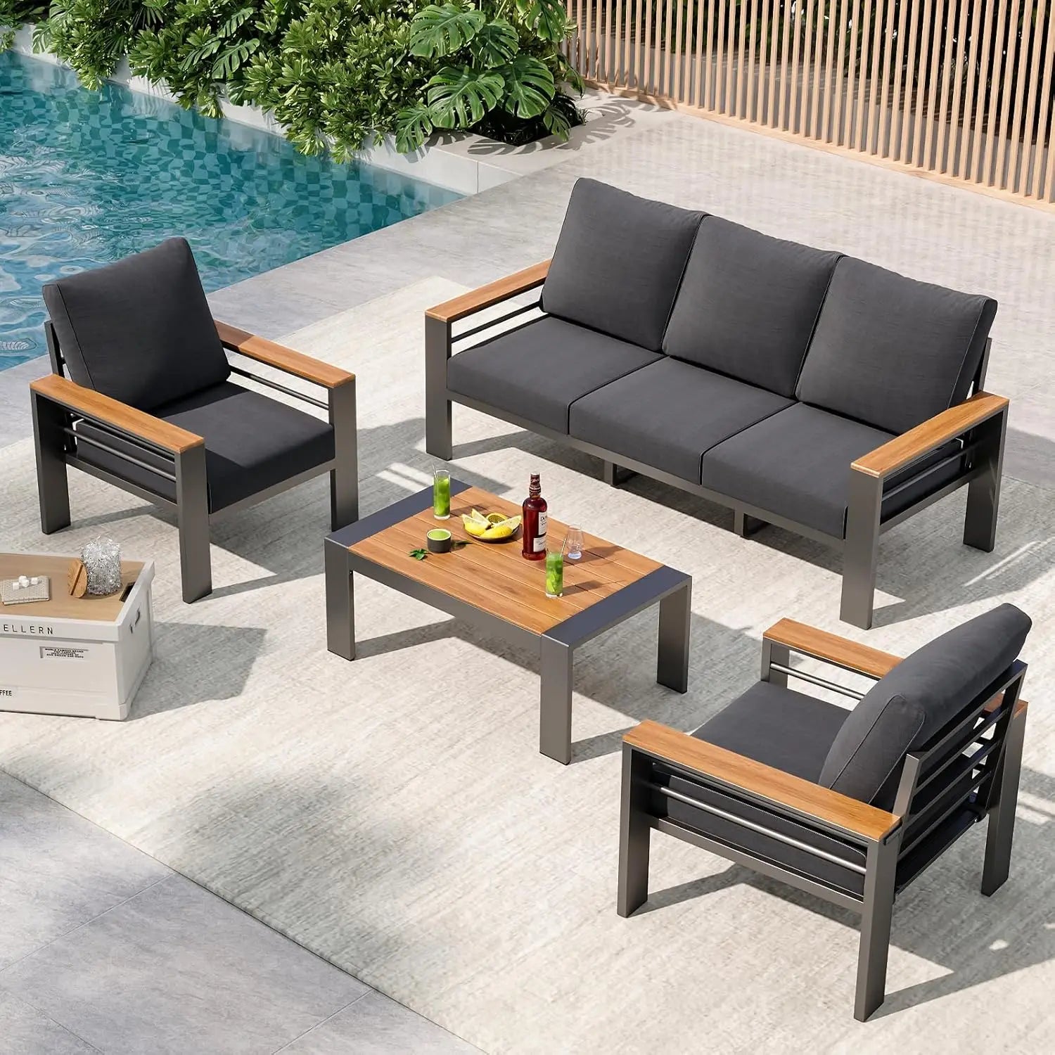 5 Seat Outdoor Sectional Sofa with Coffee Table