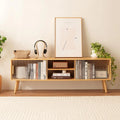 Mid-Century Modern Bamboo TV Stand for 55-65 Inch TVs with Open Shelves, Durable Media Console for Living Room and Bedroom