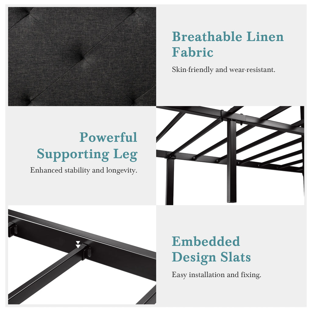 Metal Bed Frame with Upholstered Headboard