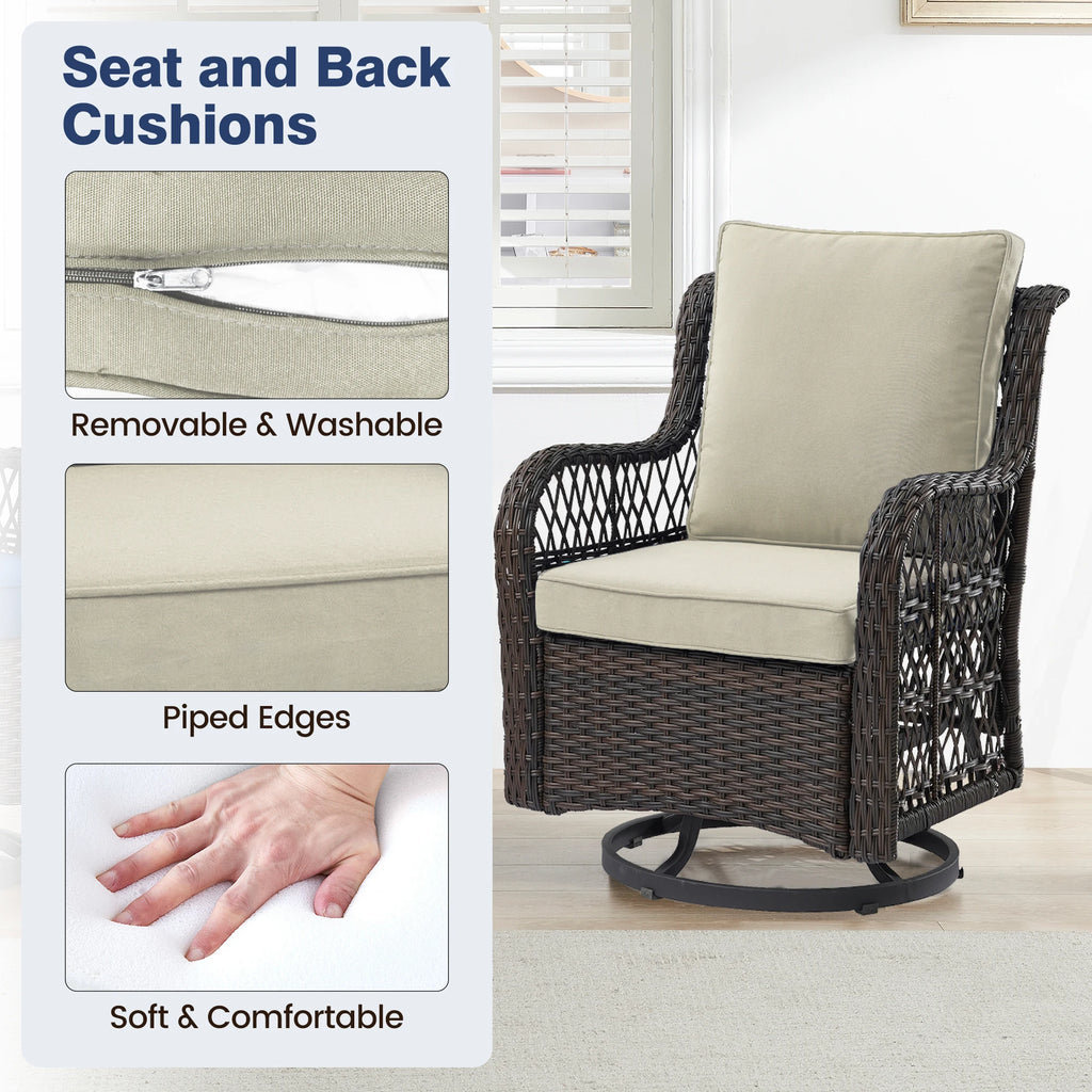Wicker Swivel Chairs & Table Set