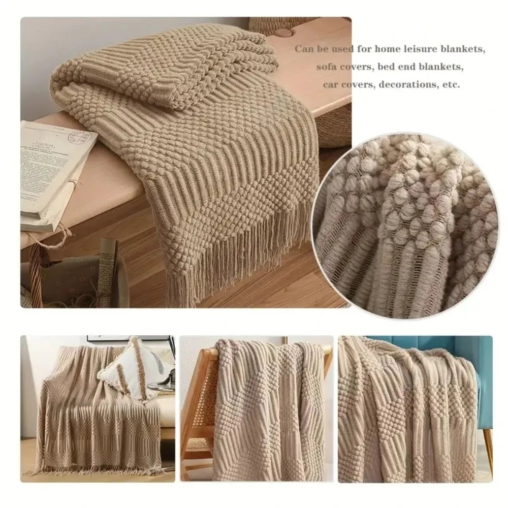 Knitted Blanket with Tassels