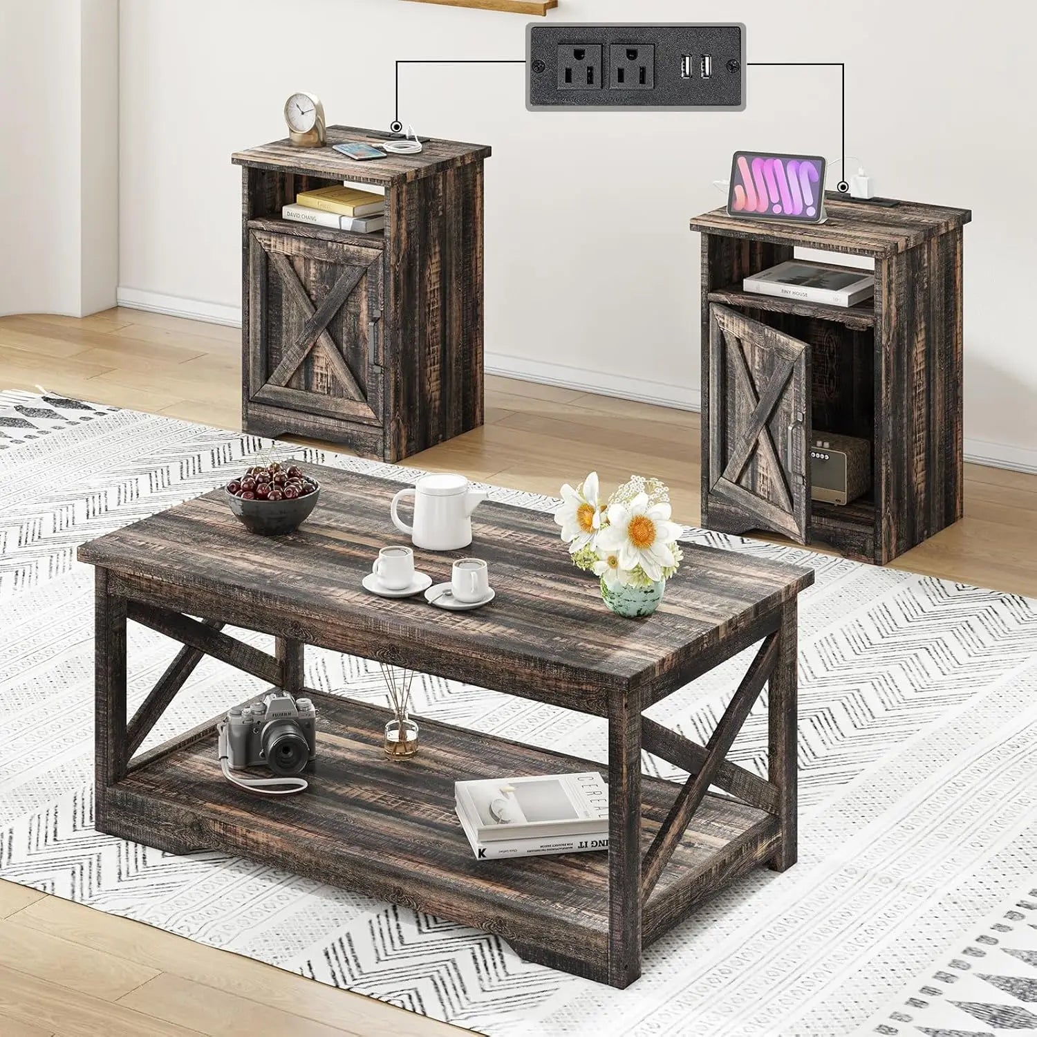 Living Room Coffee Table with 2 End Tables