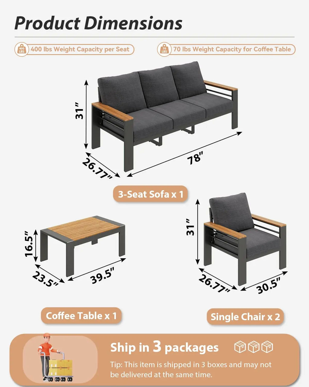 5 Seat Outdoor Sectional Sofa with Coffee Table