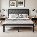 Metal Bed Frame with Upholstered Headboard