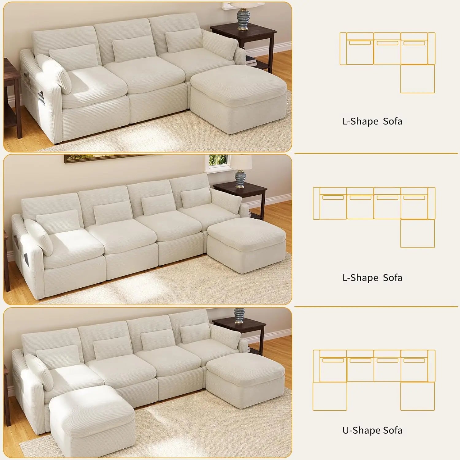 U-Shaped Sectional Sofa, with Ottoman