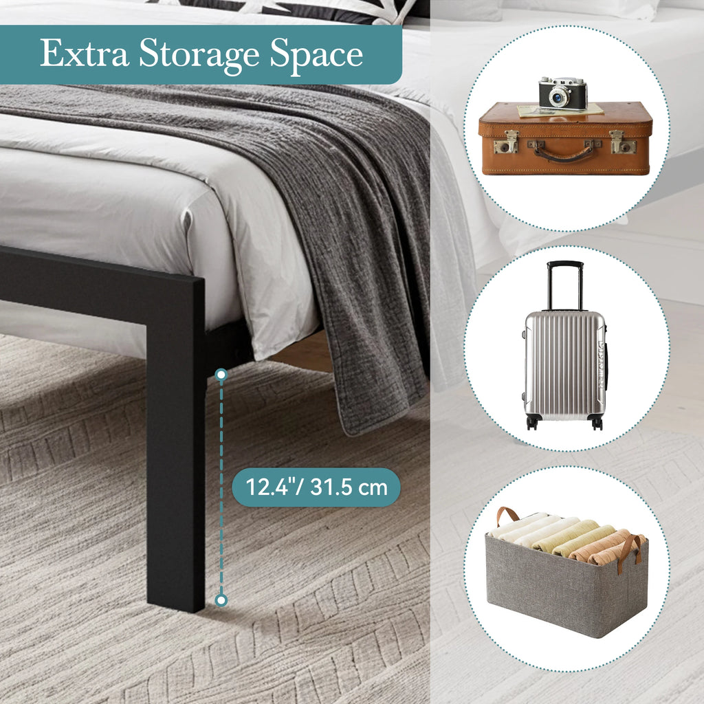 Metal Bed Frame with Upholstered Headboard