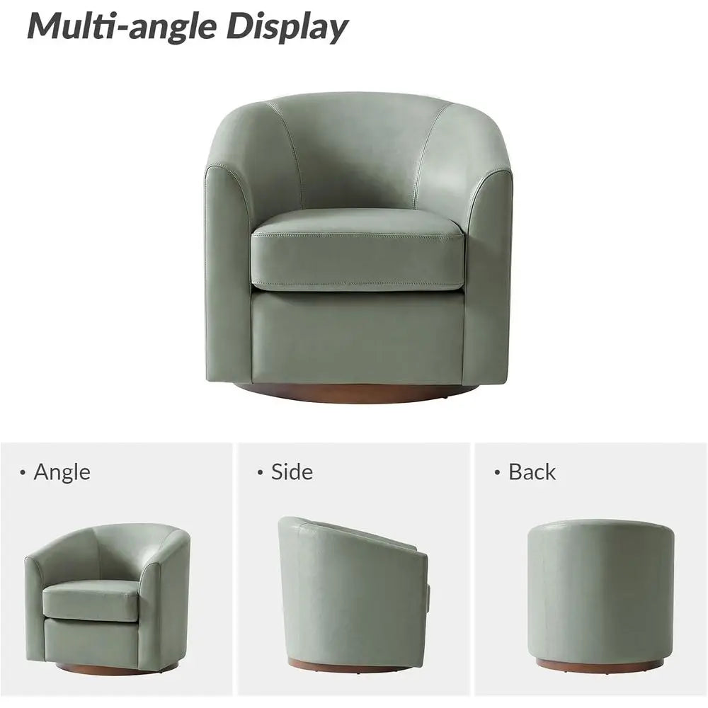 Pair of Sage Leather Swivel Barrel Chairs