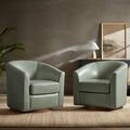 Pair of Sage Leather Swivel Barrel Chairs